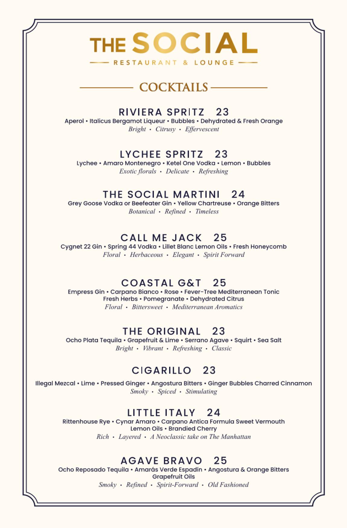 Preview of The Social bar menu
